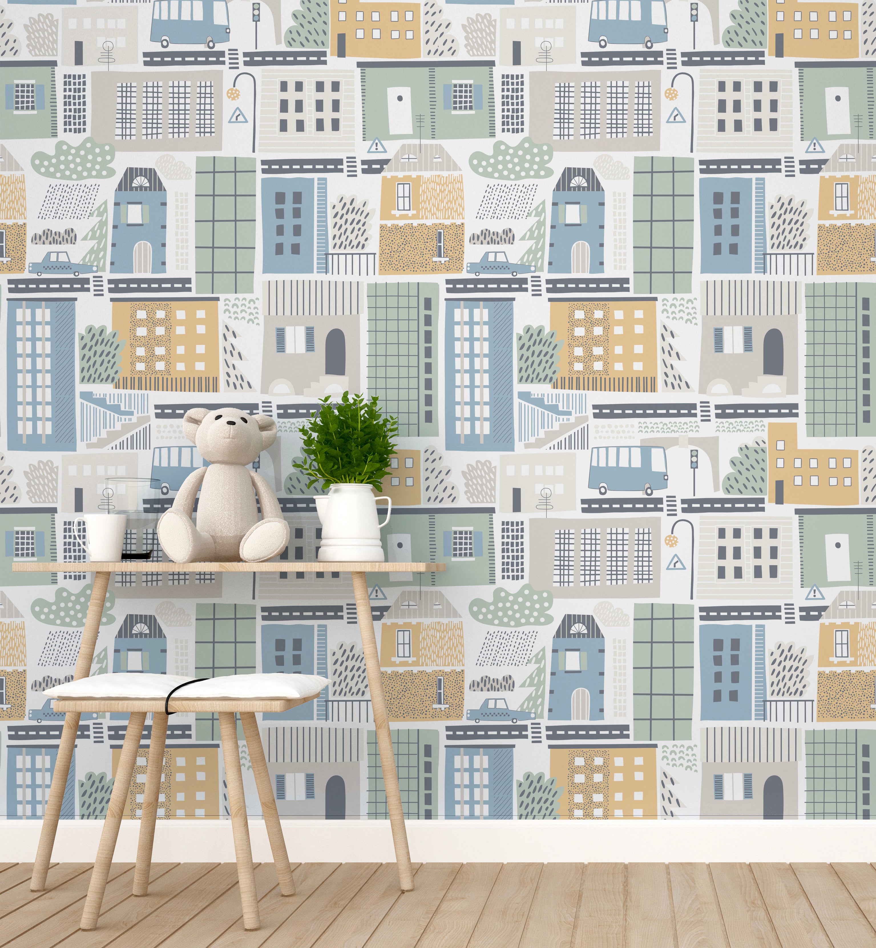 Papel Mural y Vinilico Autoadhesivo para muros de la marca The Wall, diseño de tendencia Blue City