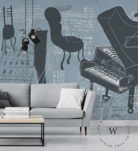Papel Mural, Papel Pintado, Wallpaper, Mural, Empavonados, Vinilico Autoadhesivo para muros de la marca The Wall, diseño de tendencia Green Graffity The Wall, diseño de tendencia Music