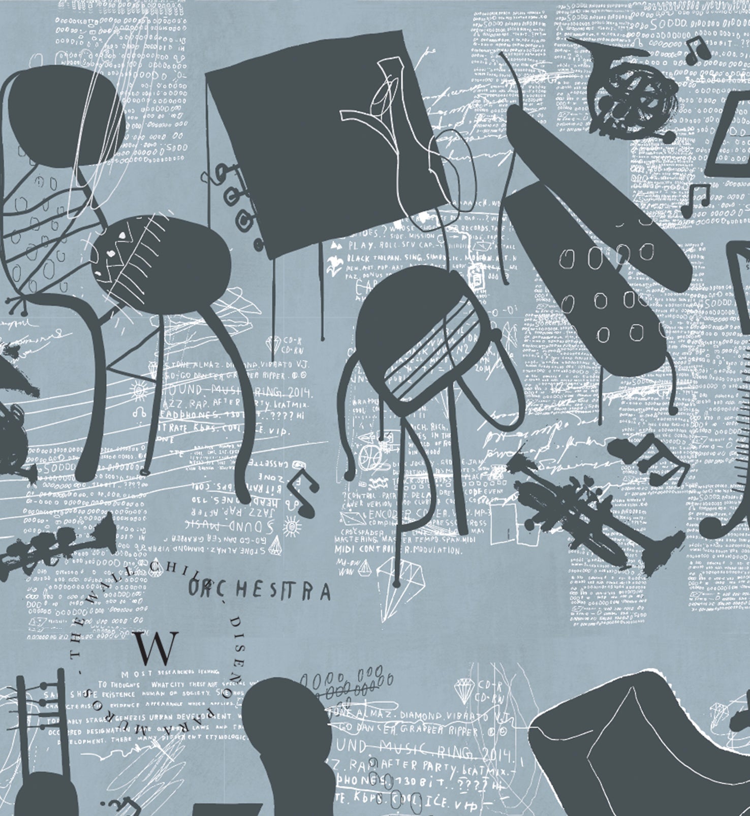 Papel Mural, Papel Pintado, Wallpaper, Mural, Empavonados, Vinilico Autoadhesivo para muros de la marca The Wall, diseño de tendencia Green Graffity The Wall, diseño de tendencia Music