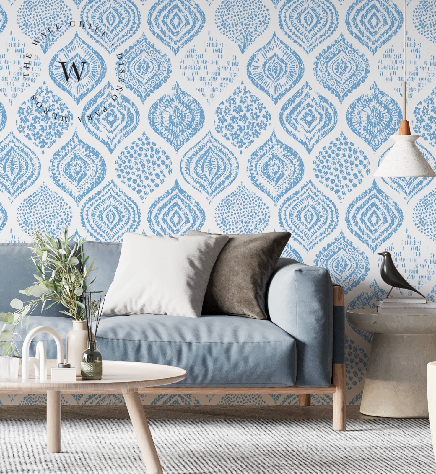 Papel Mural y Vinilico Autoadhesivo para muros de la marca The Wall, diseño de tendencia Blue Jazmine