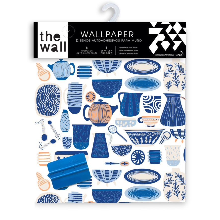 Papel Mural, Papel Pintado, Murales, Gigantografias, Vinilico Autoadhesivo para muros de la marca The Wall, diseño de tendencia Blue Kitchen