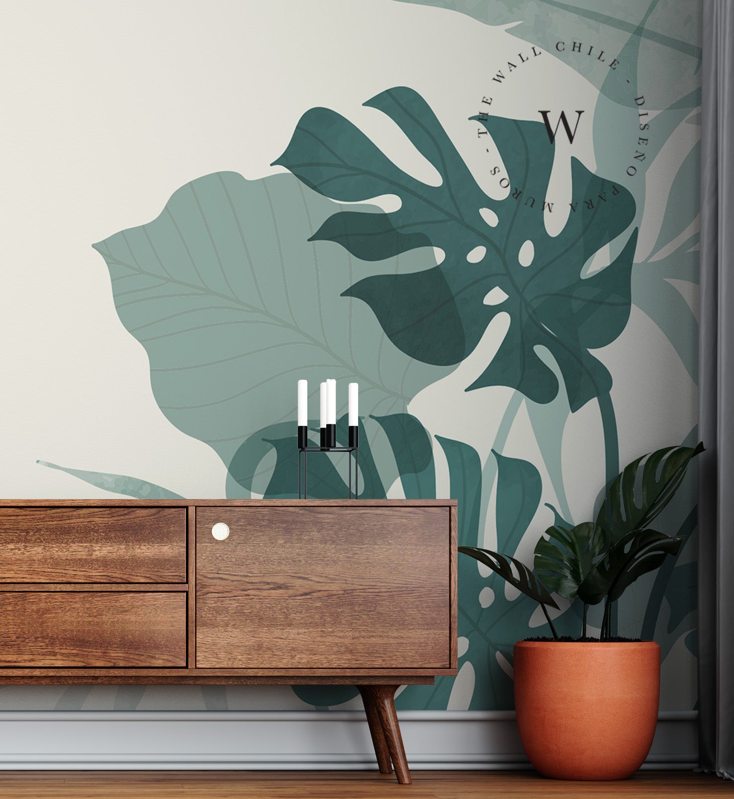 Papel Mural, Papel Pintado, Wallpaper, Mural, Empavonados, Vinilico Autoadhesivo para muros de la marca The Wall, diseño de tendencia Botanic Moustera