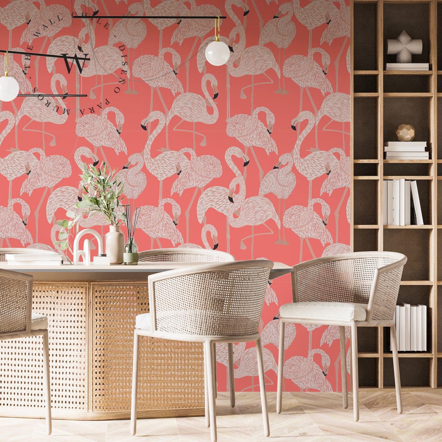 Papel Mural, Papel Pintado, Empavonados, Vinilico Autoadhesivo para muros de la marca The Wall, diseño de tendencia Coral Flamingo