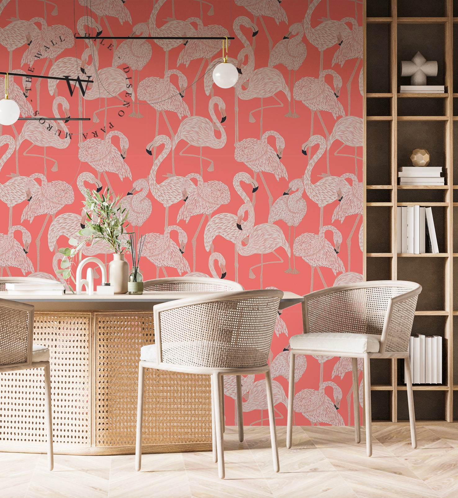 Papel Mural, Papel Pintado, Empavonados, Vinilico Autoadhesivo para muros de la marca The Wall, diseño de tendencia Coral Flamingo