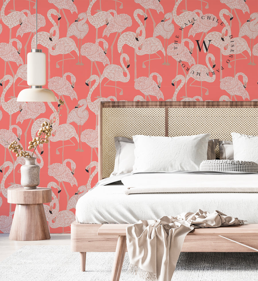 Papel Mural, Papel Pintado, Empavonados, Vinilico Autoadhesivo para muros de la marca The Wall, diseño de tendencia Coral Flamingo