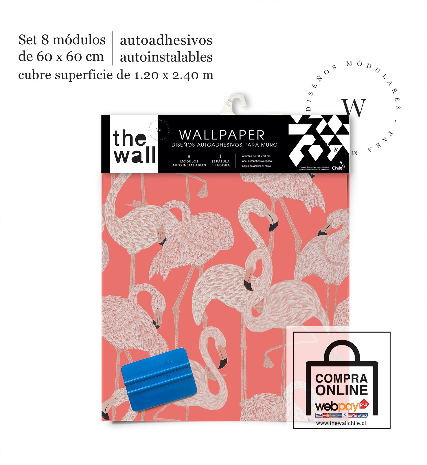 Papel Mural, Papel Pintado, Empavonados, Vinilico Autoadhesivo para muros de la marca The Wall, diseño de tendencia Coral Flamingo