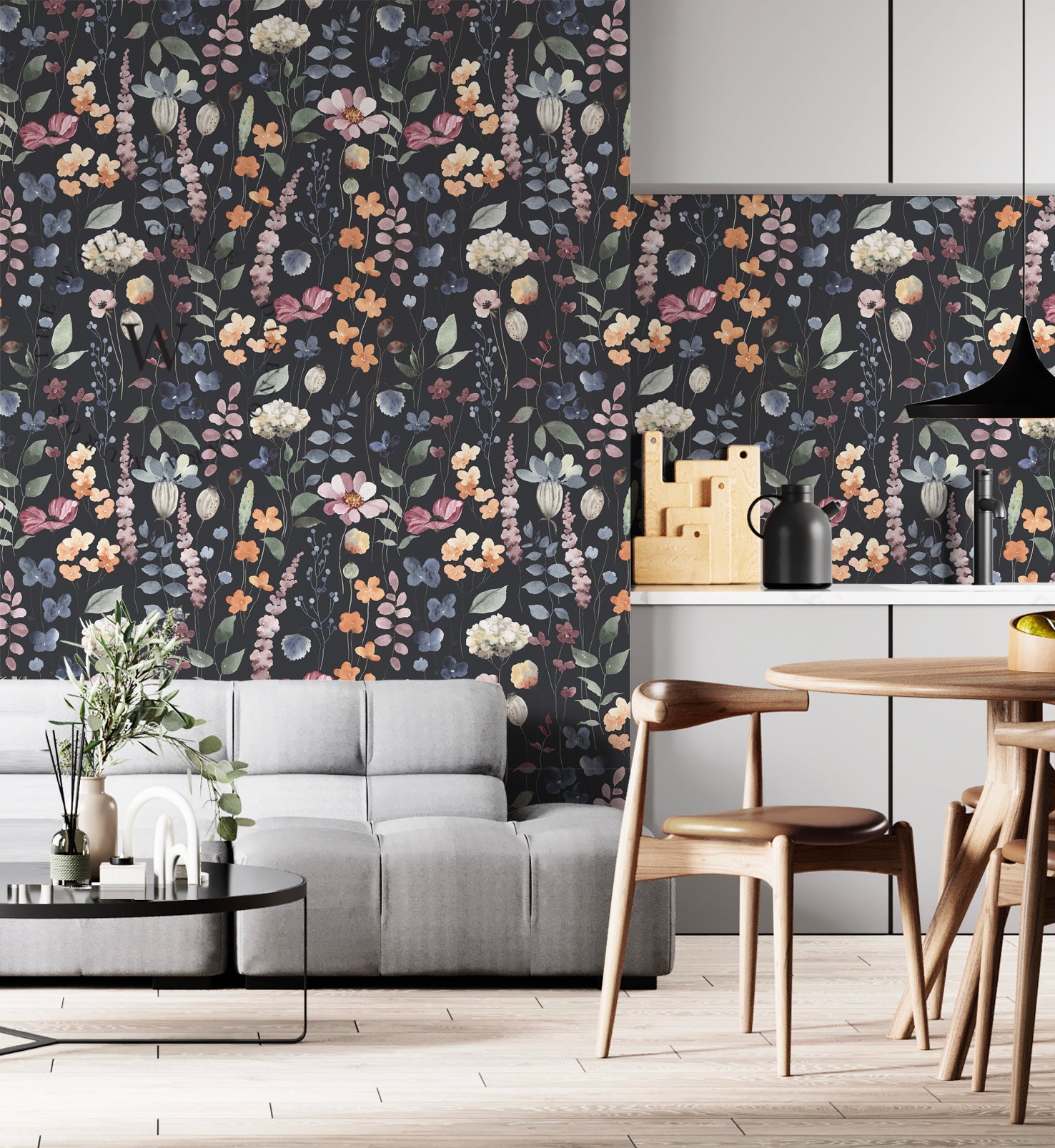 Papel Mural y Vinilico Autoadhesivo para muros de la marca The Wall, diseño de tendencia Dark Flowers