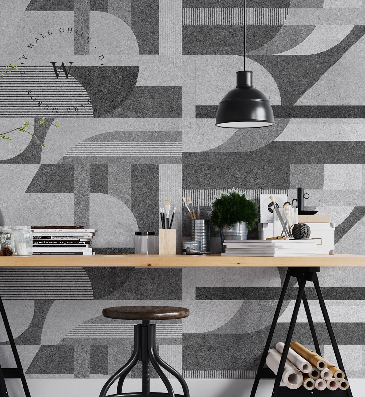 Papel Mural, Papel Pintado, Wallpaper, Mural, Empavonados, Vinilico Autoadhesivo para muros de la marca The Wall, diseño de tendencia Geometric Concrete