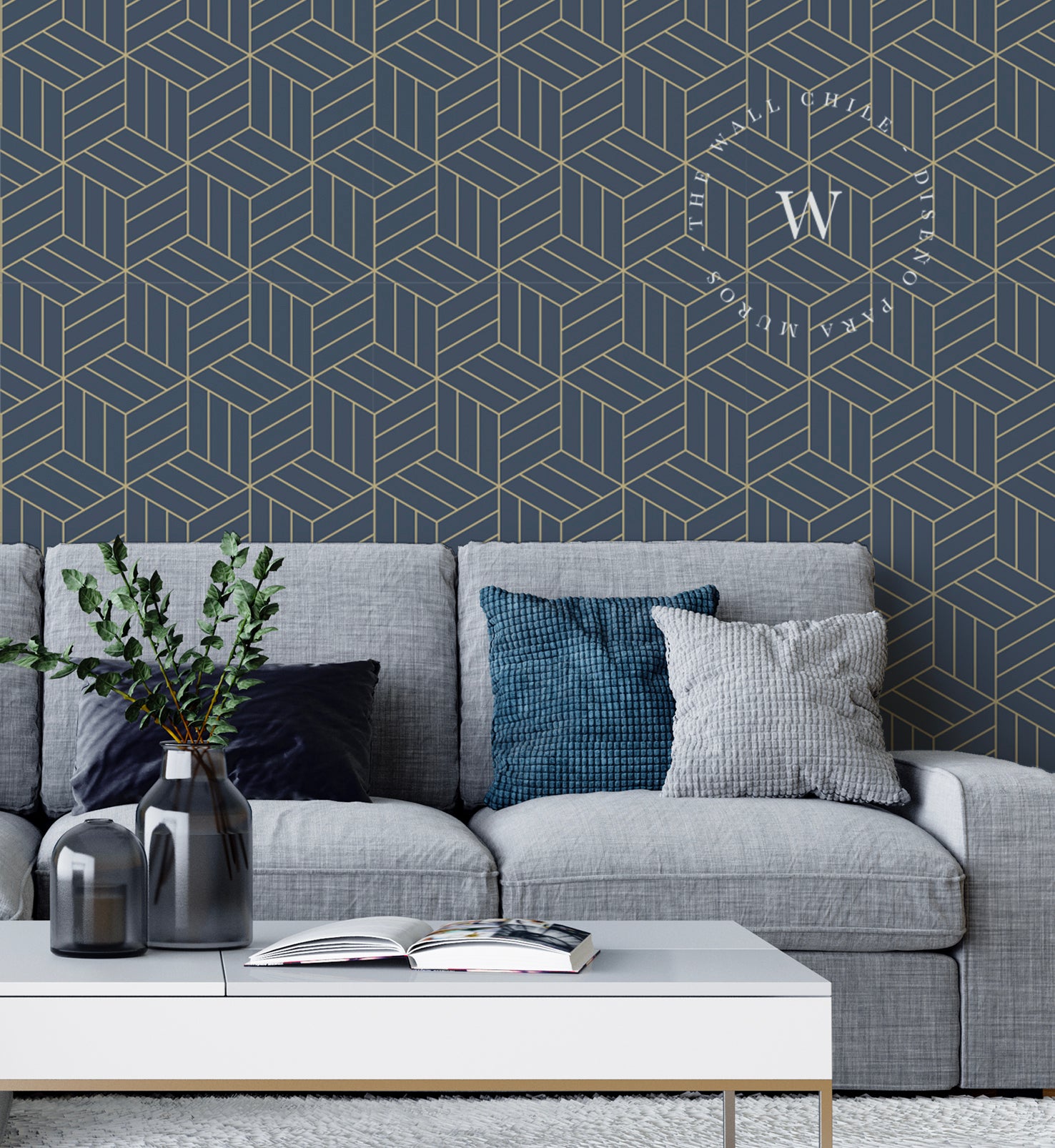 Papel Mural, Papel Pintado, Wallpaper, Mural, Empavonados, Vinilico Autoadhesivo para muros de la marca The Wall, diseño de tendencia Gold Cube