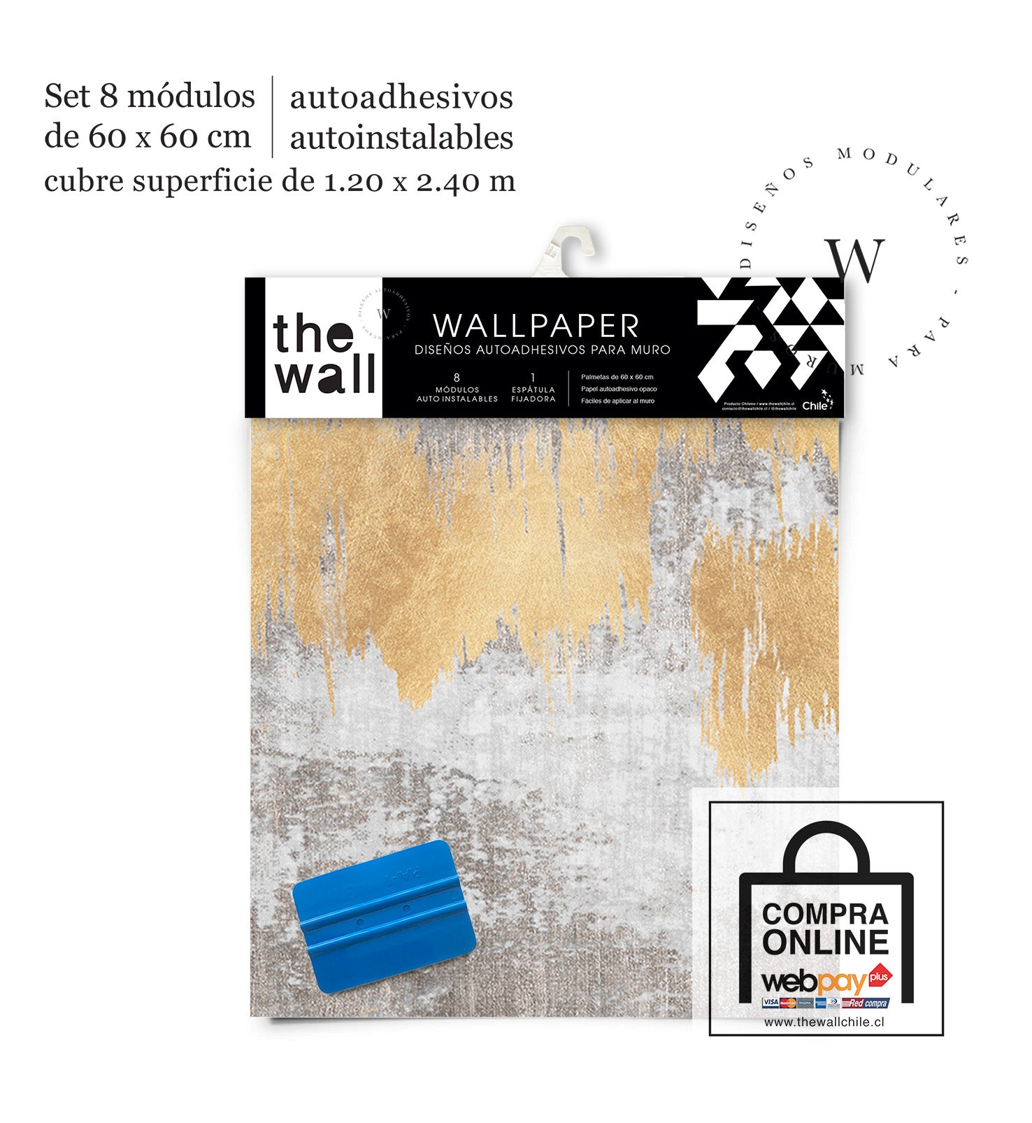 Papel Mural, Papel Pintado, Wallpaper, Mural, Empavonados, Vinilico Autoadhesivo para muros de la marca The Wall, diseño de tendencia Gold Paint