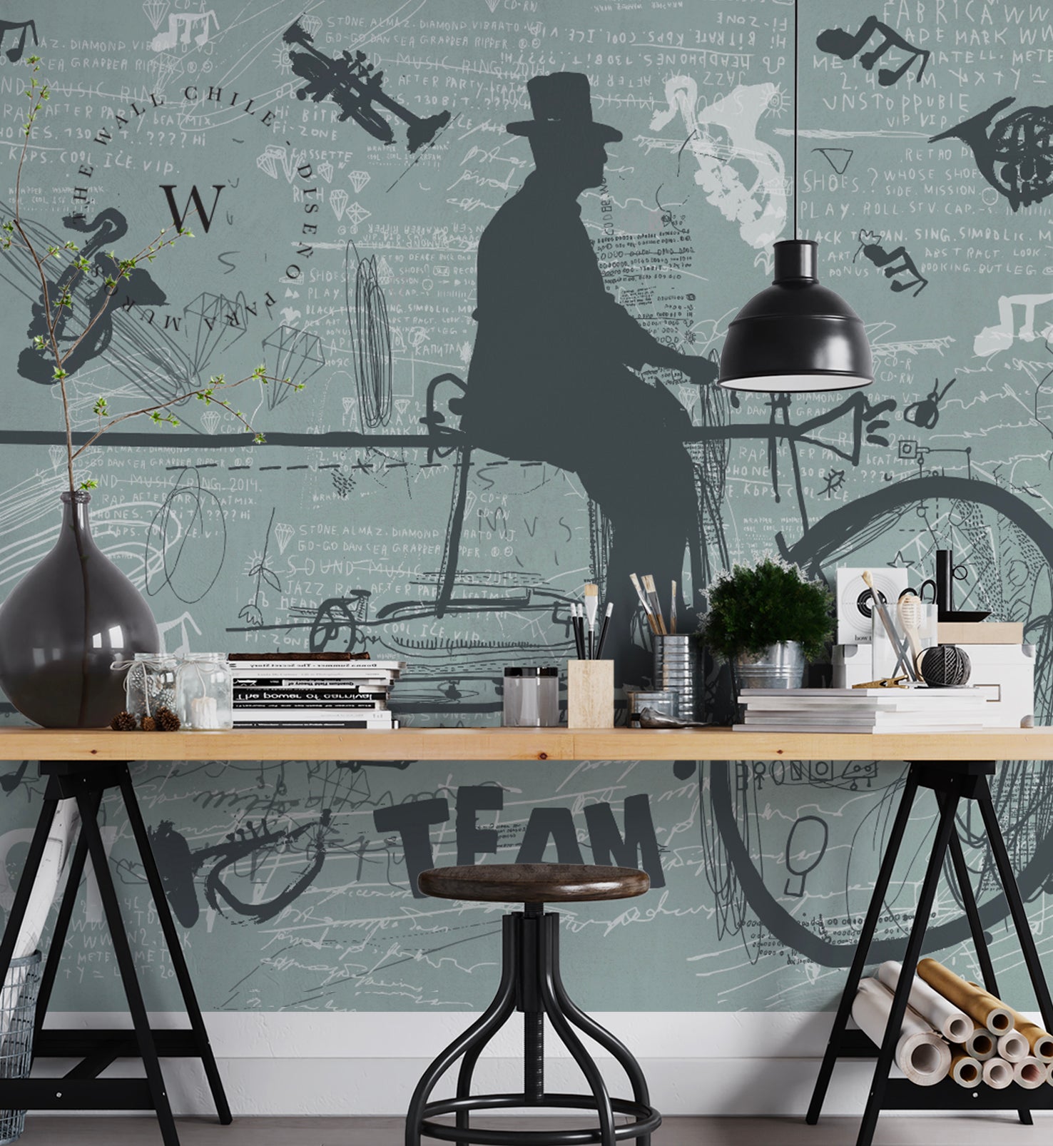 Papel Mural, Papel Pintado, Wallpaper, Mural, Empavonados, Vinilico Autoadhesivo para muros de la marca The Wall, diseño de tendencia Green Graffity The Wall, diseño de tendencia Green Graffity