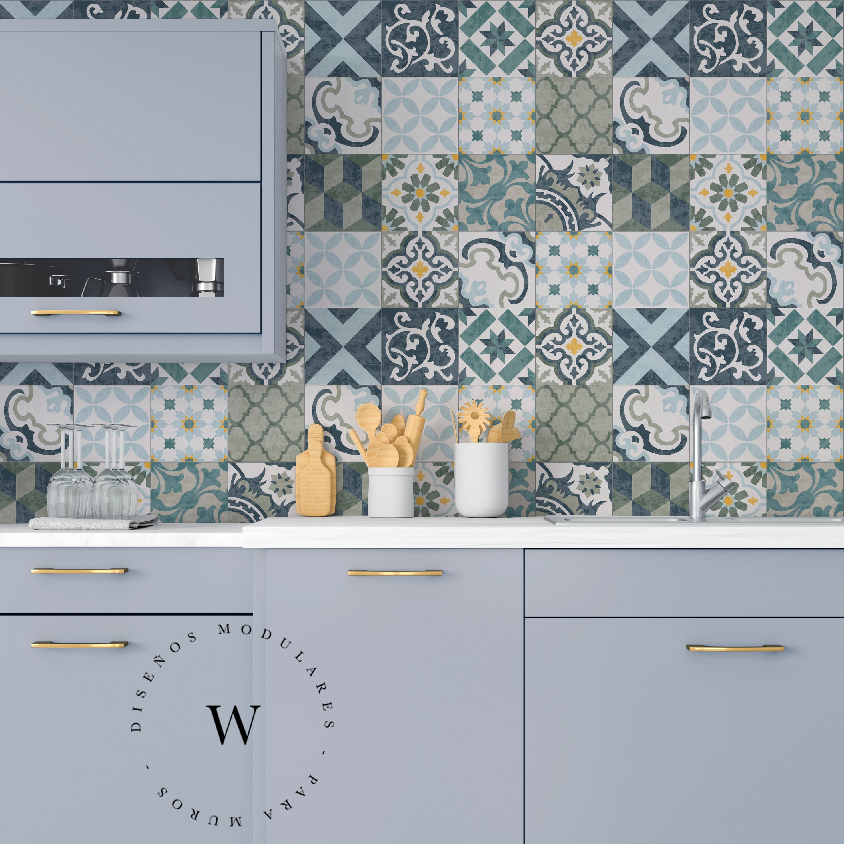 Papel Mural Green Mosaico | Azulejos Mediterráneos – The Wall