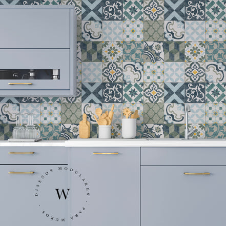 Papel Mural y Vinilico Autoadhesivo para muros de la marca The Wall, diseño de tendencia Green Mosaico