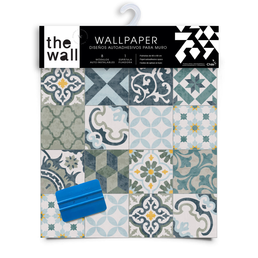 Papel Mural y Vinilico Autoadhesivo para muros de la marca The Wall, diseño de tendencia Green Mosaico