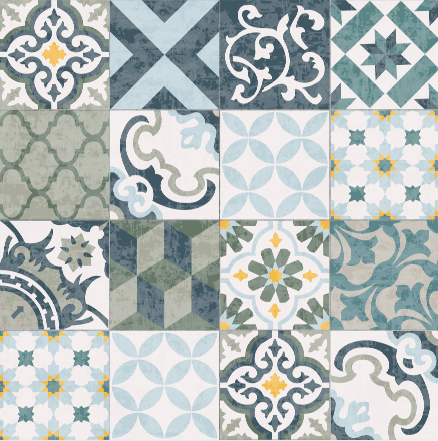 Papel Mural y Vinilico Autoadhesivo para muros de la marca The Wall, diseño de tendencia Green Mosaico