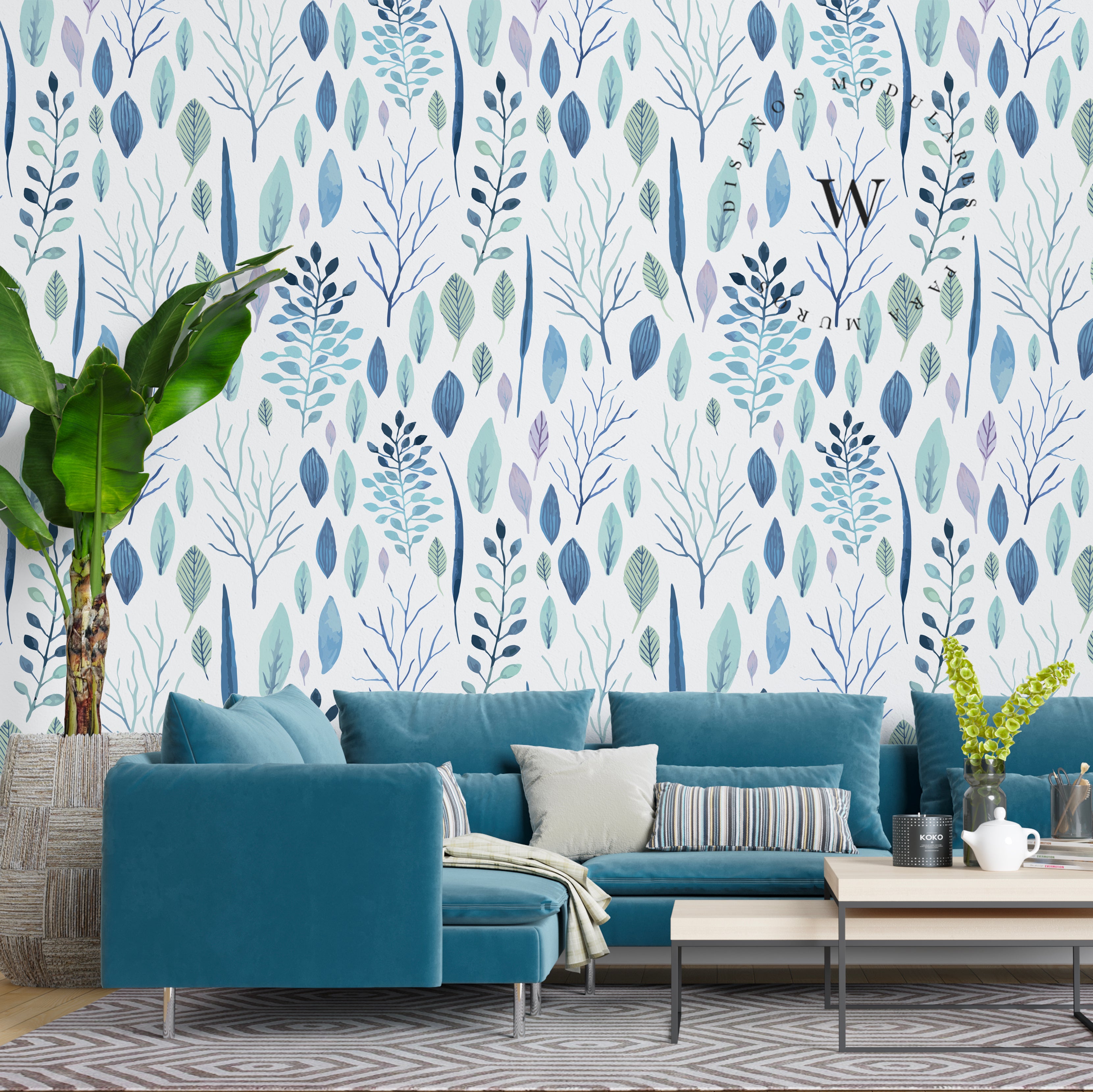 Papel Mural, Papel Pintado, Empavonados, Vinilico Autoadhesivo para muros de la marca The Wall, diseño de tendencia Leaves