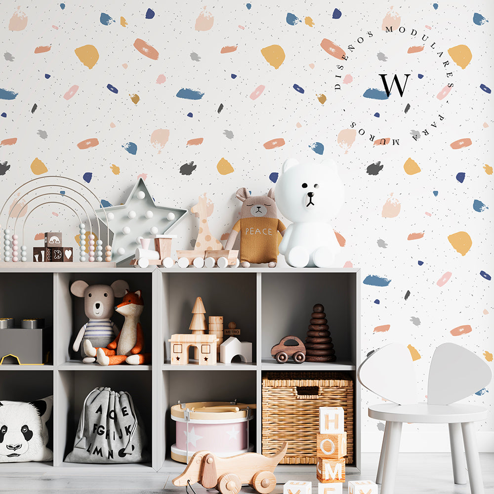 The Wall, papeles murales autoadhesivos con diseños de tendencia. impreso sobre vinilo opaco de alta calidad y adherencia. Hecho en Chile. Diseño Memphis Drip