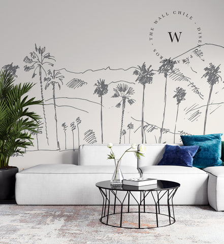 Papel Mural, Papel Pintado, Wallpaper, Mural, Empavonados, Vinilico Autoadhesivo para muros de la marca The Wall, diseño de tendencia Palm Sketch