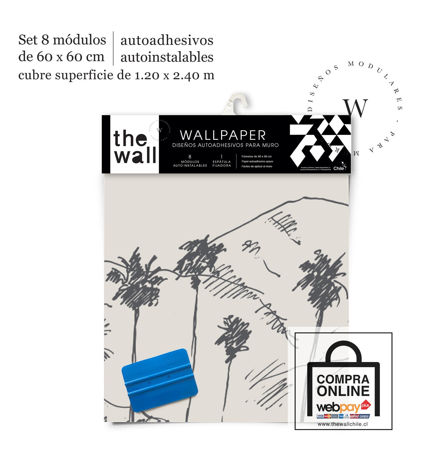 Papel Mural, Papel Pintado, Wallpaper, Mural, Empavonados, Vinilico Autoadhesivo para muros de la marca The Wall, diseño de tendencia Palm Sketch
