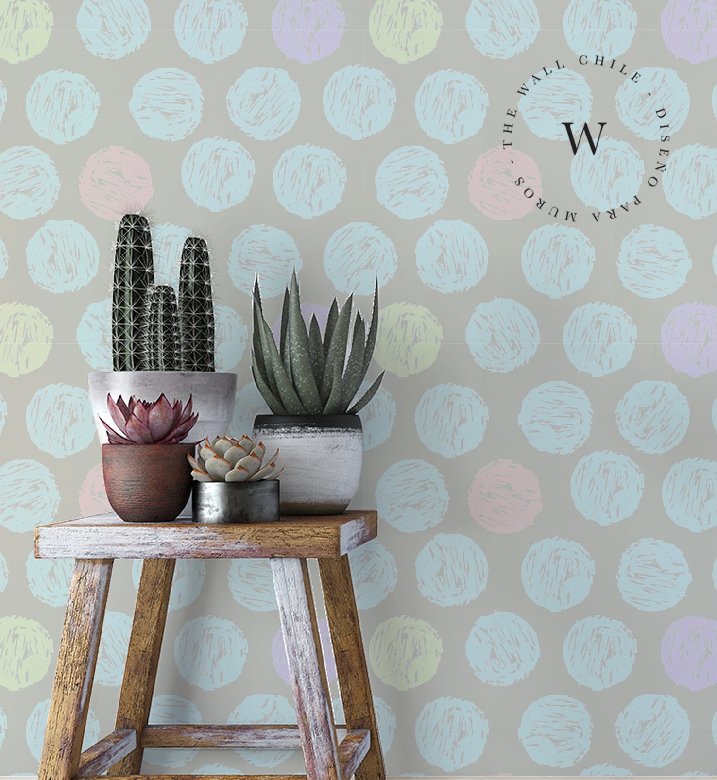 Papel Mural, Papel Pintado, Wallpaper, Mural, Empavonados, Vinilico Autoadhesivo para muros de la marca The Wall, diseño de tendencia Pastel Dots