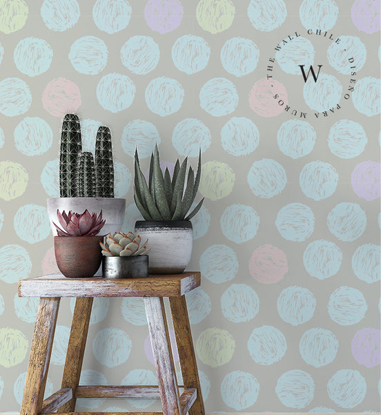 Papel Mural, Papel Pintado, Wallpaper, Mural, Empavonados, Vinilico Autoadhesivo para muros de la marca The Wall, diseño de tendencia Pastel Dots