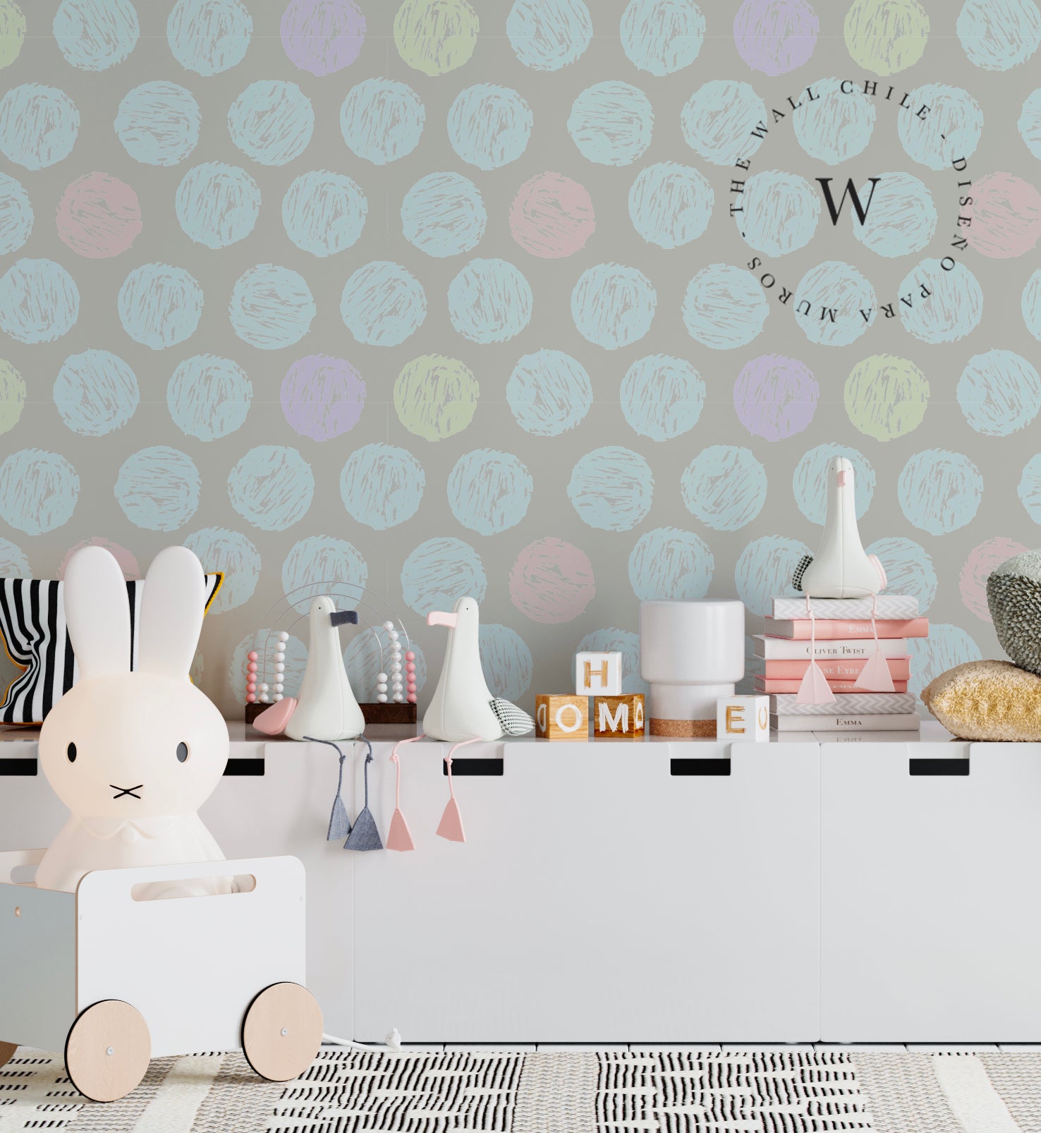 Papel Mural, Papel Pintado, Wallpaper, Mural, Empavonados, Vinilico Autoadhesivo para muros de la marca The Wall, diseño de tendencia Pastel Dots