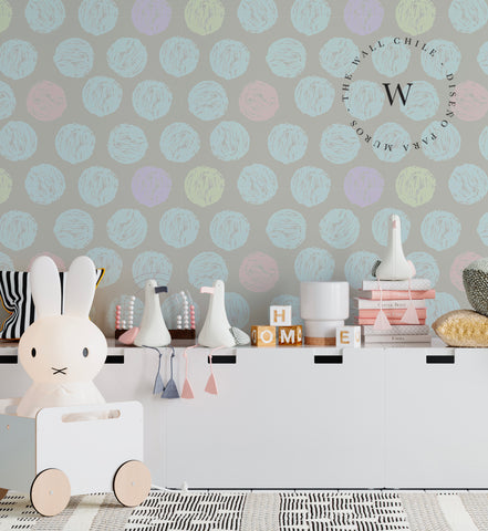 Papel Mural, Papel Pintado, Wallpaper, Mural, Empavonados, Vinilico Autoadhesivo para muros de la marca The Wall, diseño de tendencia Pastel Dots