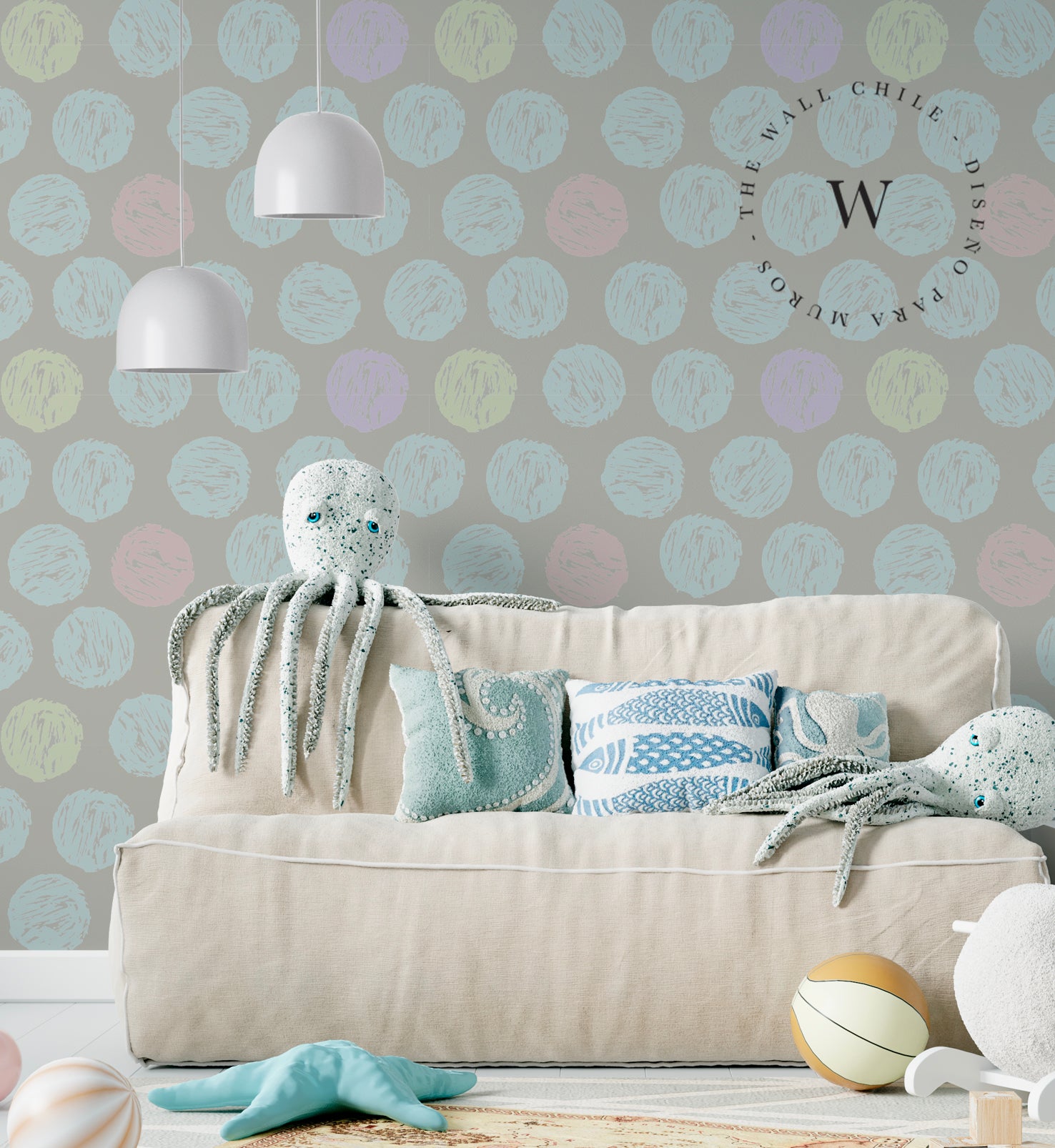 Papel Mural, Papel Pintado, Wallpaper, Mural, Empavonados, Vinilico Autoadhesivo para muros de la marca The Wall, diseño de tendencia Pastel Dots