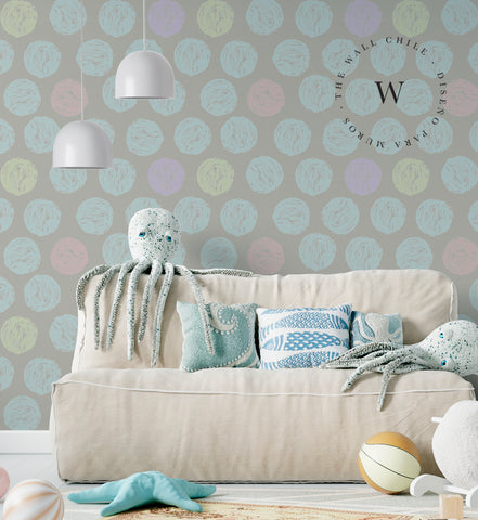 Papel Mural, Papel Pintado, Wallpaper, Mural, Empavonados, Vinilico Autoadhesivo para muros de la marca The Wall, diseño de tendencia Pastel Dots