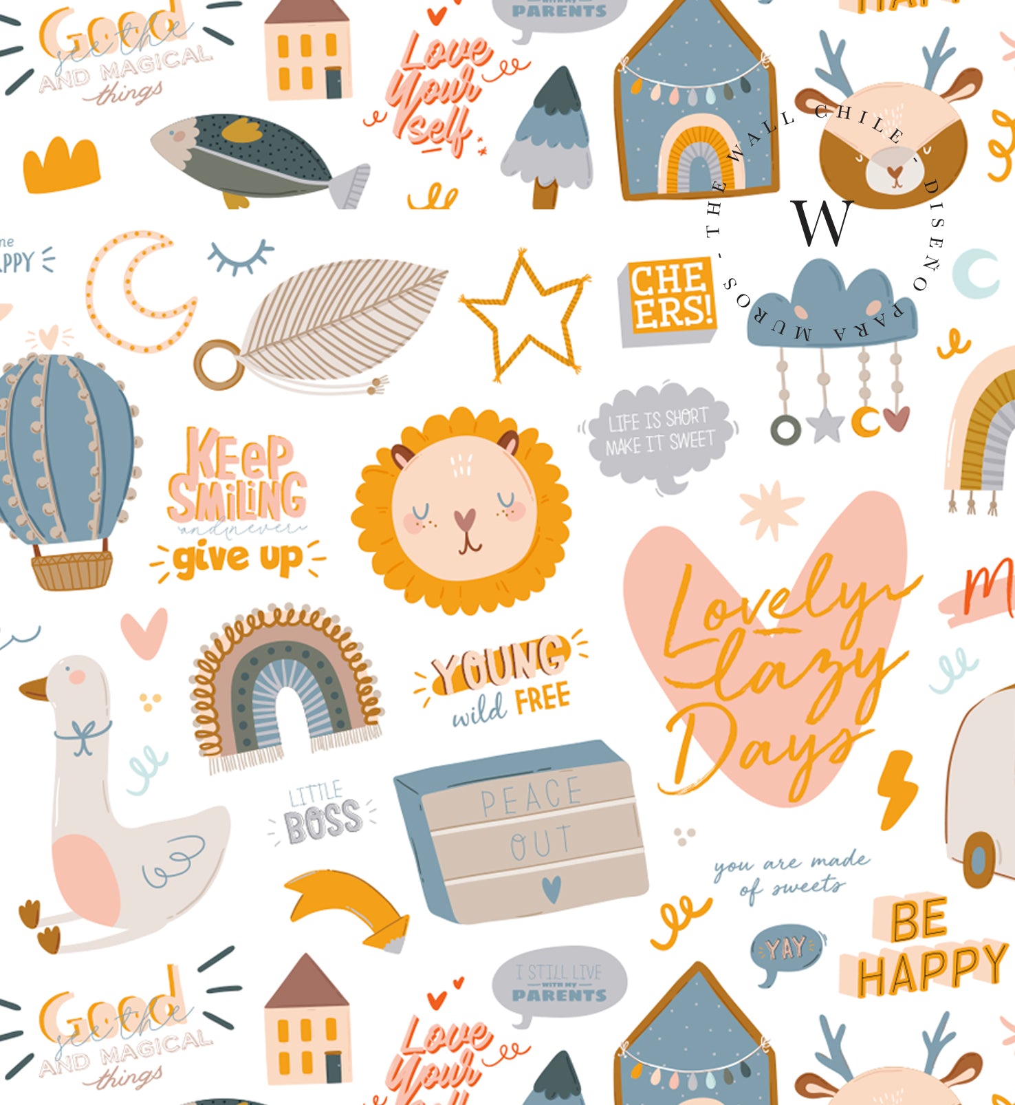 Papel Mural y Vinilico Autoadhesivo para muros de la marca The Wall, diseño de tendencia Popurri