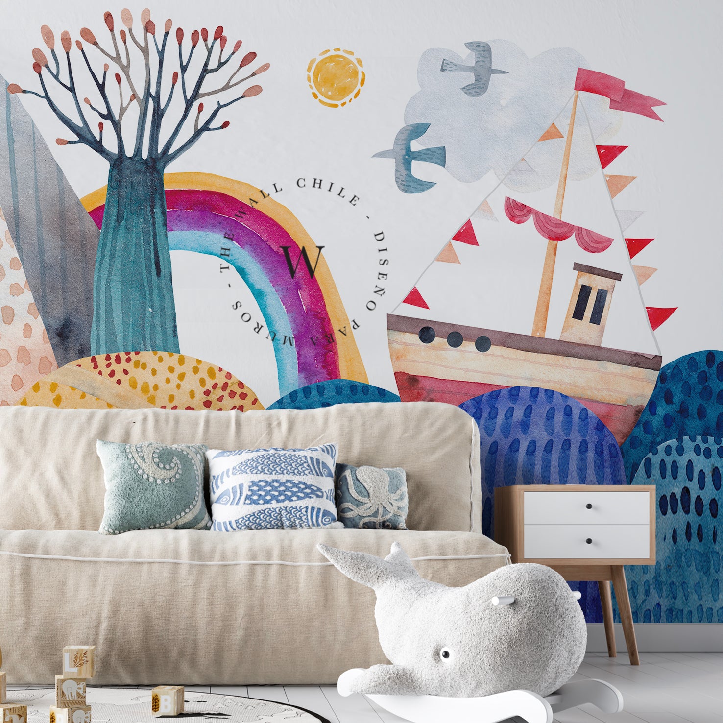 Papel Mural y Vinilico Autoadhesivo para muros de la marca The Wall, diseño de tendencia Seascape