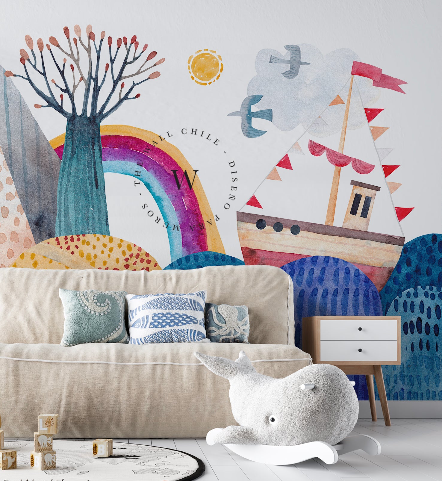 Papel Mural y Vinilico Autoadhesivo para muros de la marca The Wall, diseño de tendencia Seascape