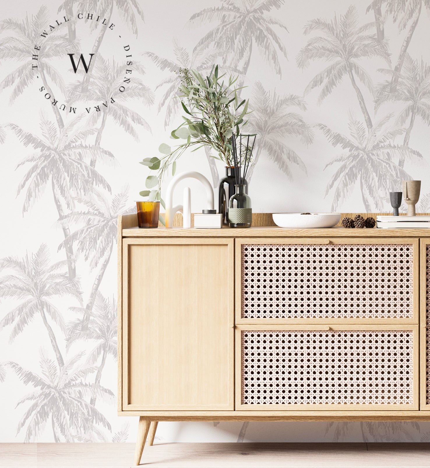 Papel Mural, Papel Pintado, Wallpaper, Mural, Empavonados, Vinilico Autoadhesivo para muros de la marca The Wall, diseño de tendencia Soft Palm