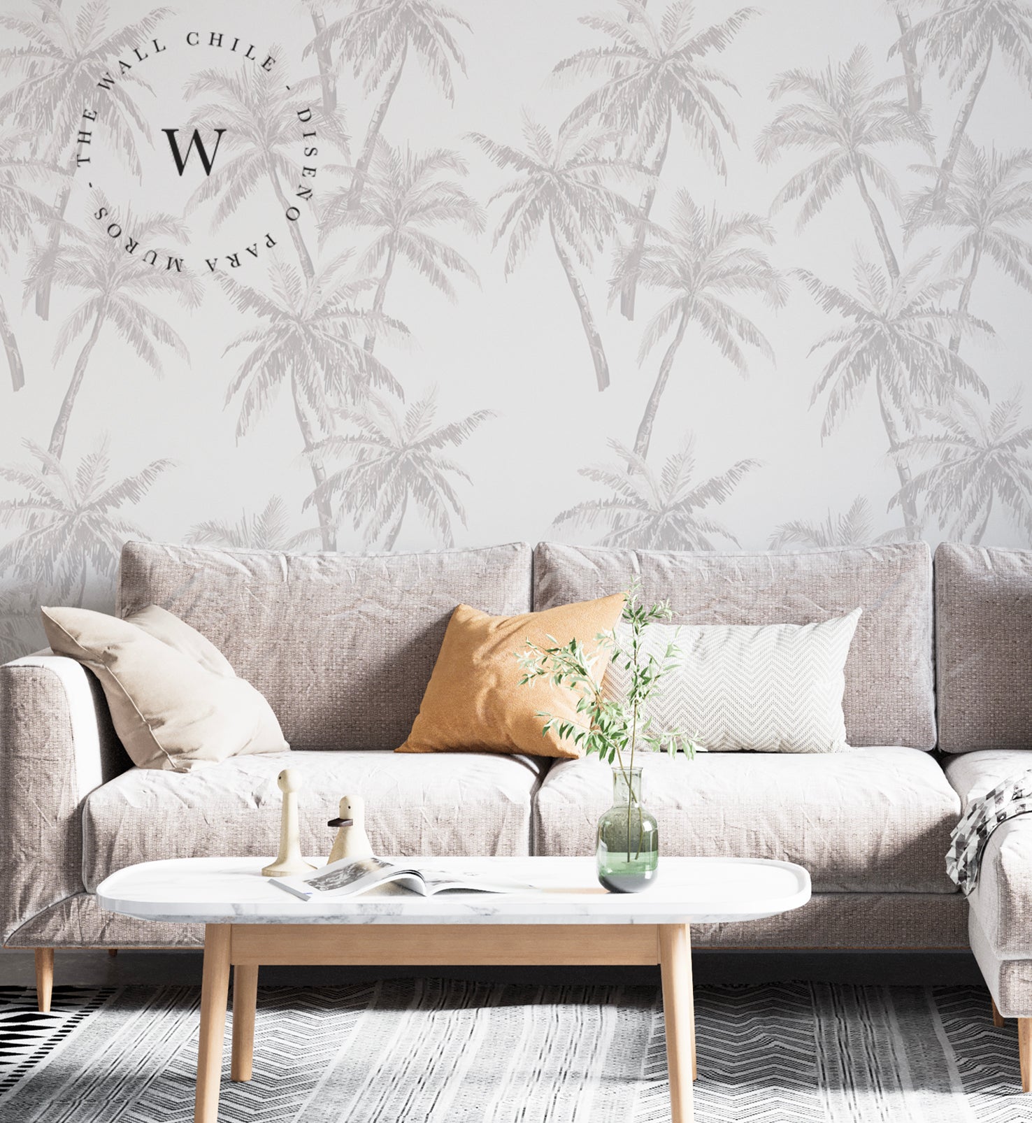 Papel Mural, Papel Pintado, Wallpaper, Mural, Empavonados, Vinilico Autoadhesivo para muros de la marca The Wall, diseño de tendencia Soft Palm