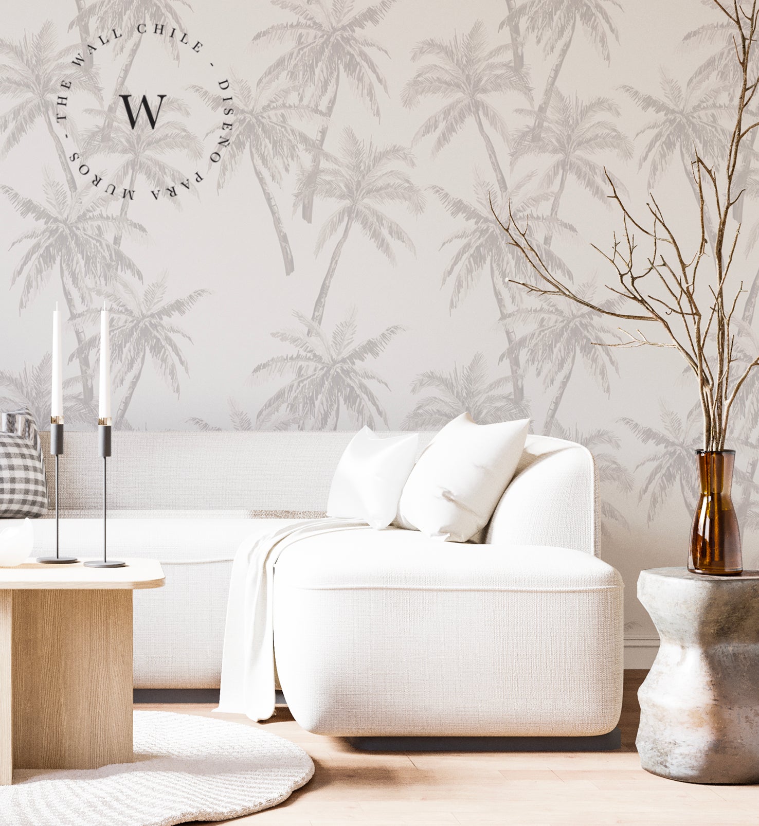 Papel Mural, Papel Pintado, Wallpaper, Mural, Empavonados, Vinilico Autoadhesivo para muros de la marca The Wall, diseño de tendencia Soft Palm