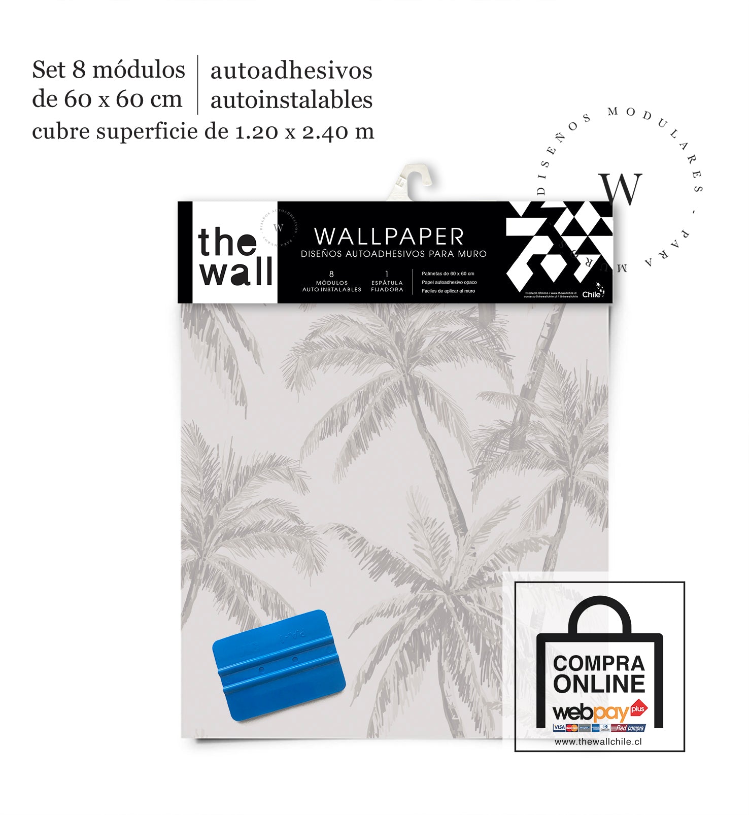 Papel Mural, Papel Pintado, Wallpaper, Mural, Empavonados, Vinilico Autoadhesivo para muros de la marca The Wall, diseño de tendencia Soft Palm