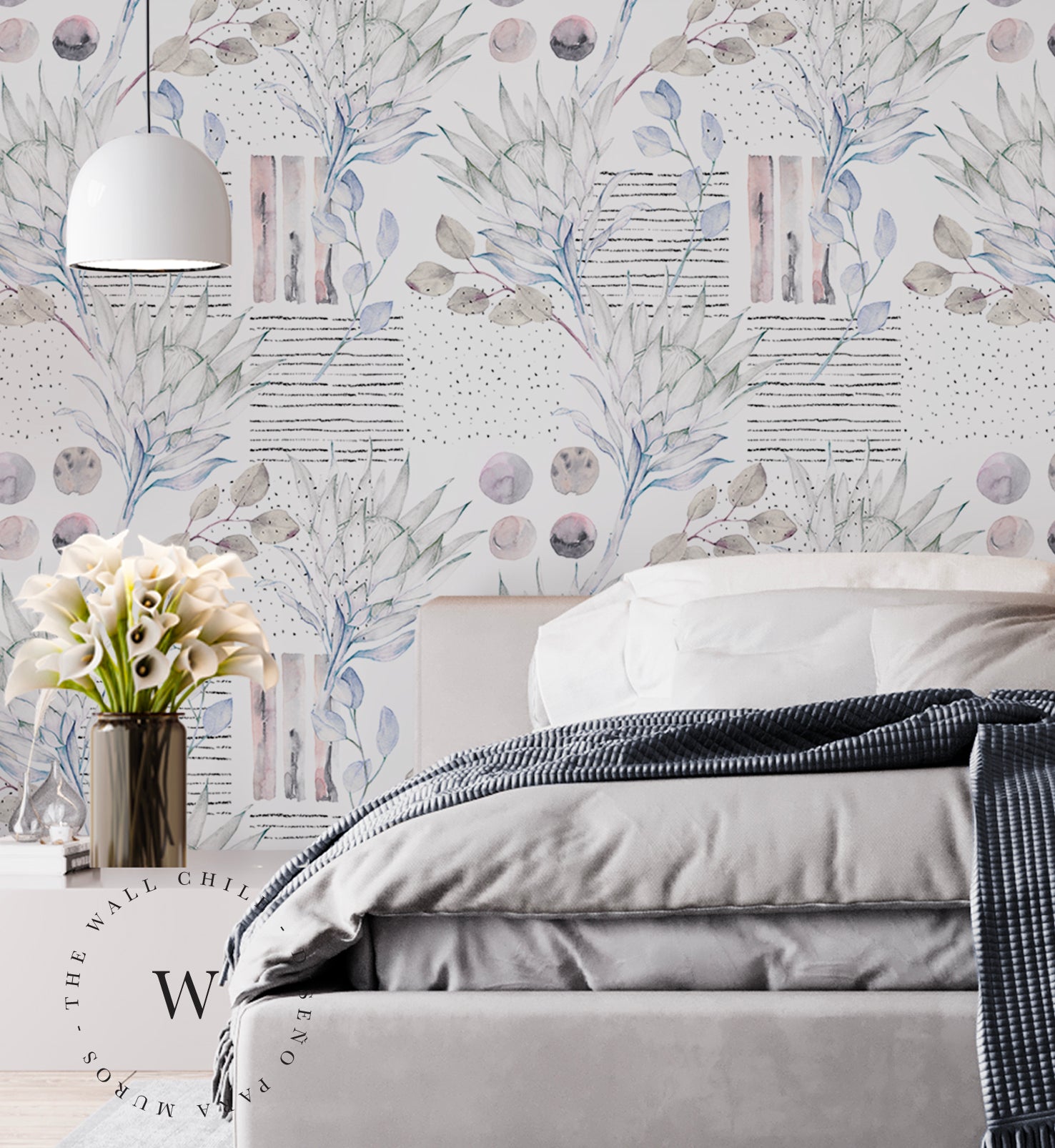 Papel Mural, Papel Pintado, Wallpaper, Mural, Empavonados, Vinilico Autoadhesivo para muros de la marca The Wall, diseño de tendencia Soft Protea