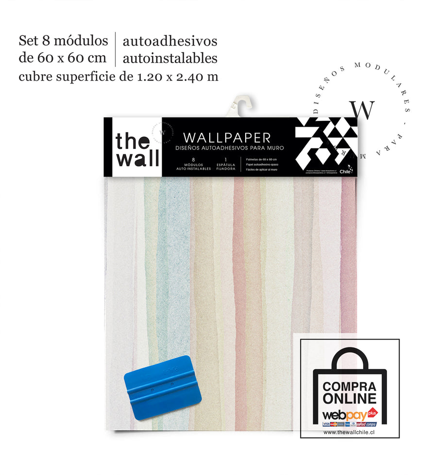 Papel Mural, Papel Pintado, Wallpaper, Mural, Empavonados, Vinilico Autoadhesivo para muros de la marca The Wall, diseño de tendencia Soft Rainbow