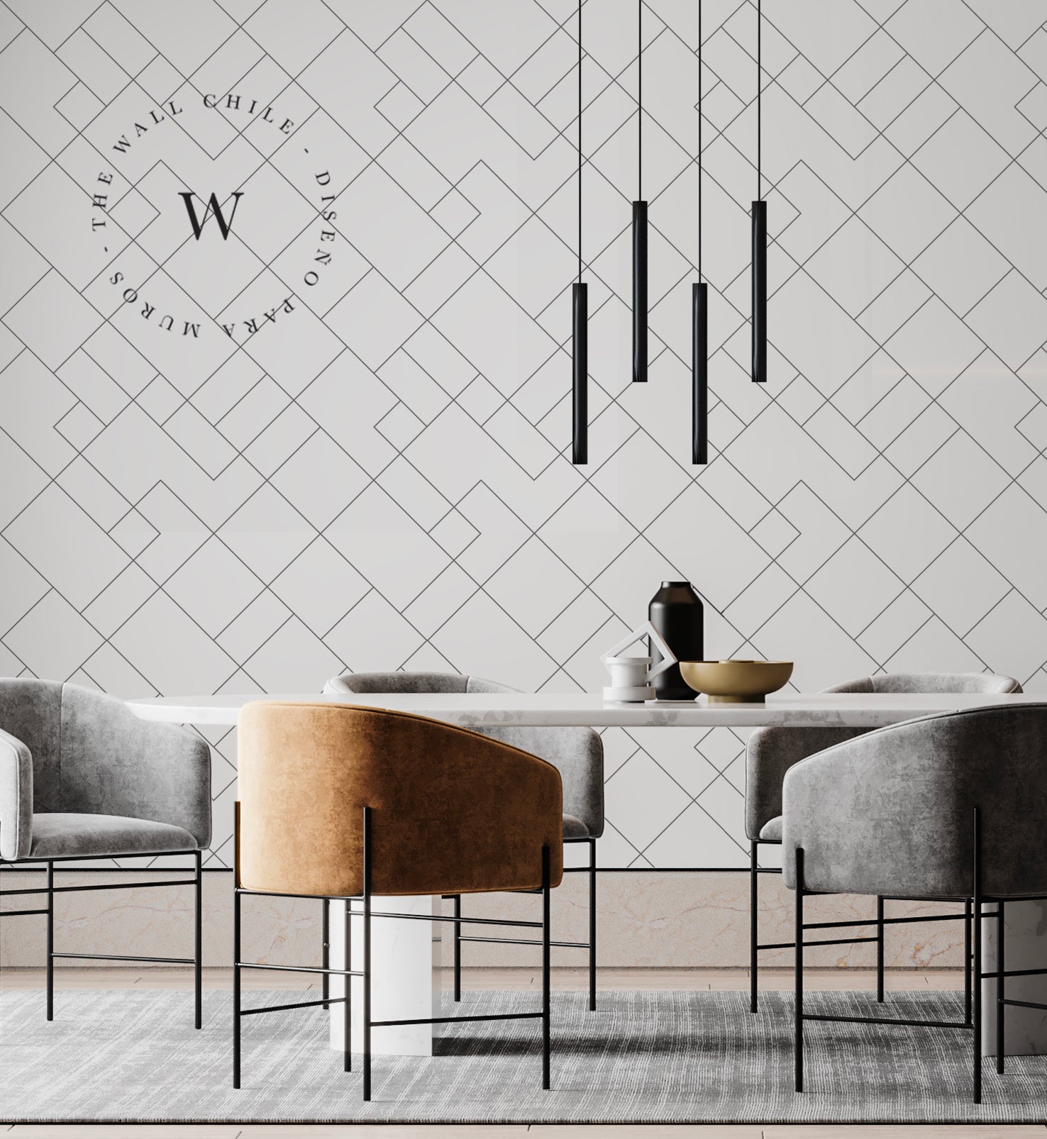 Papel Mural y Vinilico Autoadhesivo para muros de la marca The Wall, diseño de tendencia Square