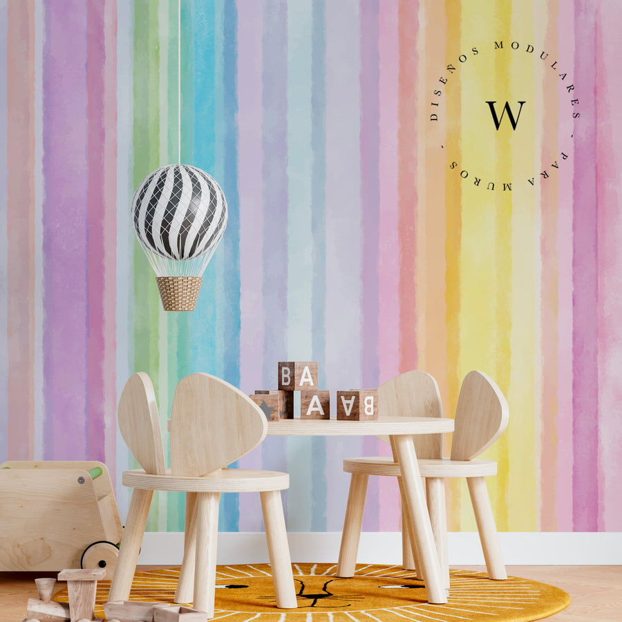 Papel Mural y Vinilico Autoadhesivo para muros de la marca The Wall, diseño de tendencia Stripe Rainbow