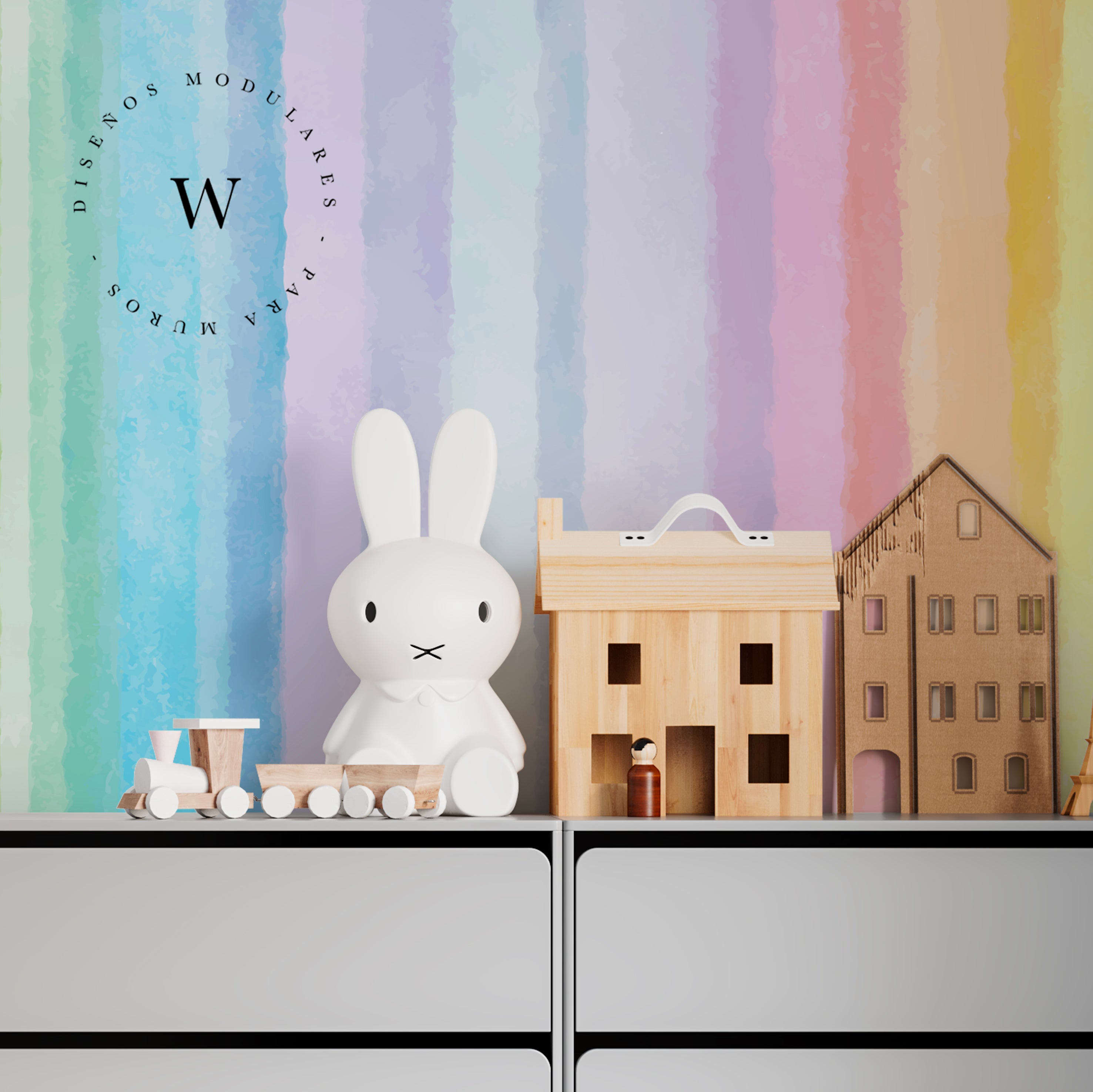 Papel Mural y Vinilico Autoadhesivo para muros de la marca The Wall, diseño de tendencia Stripe Rainbow