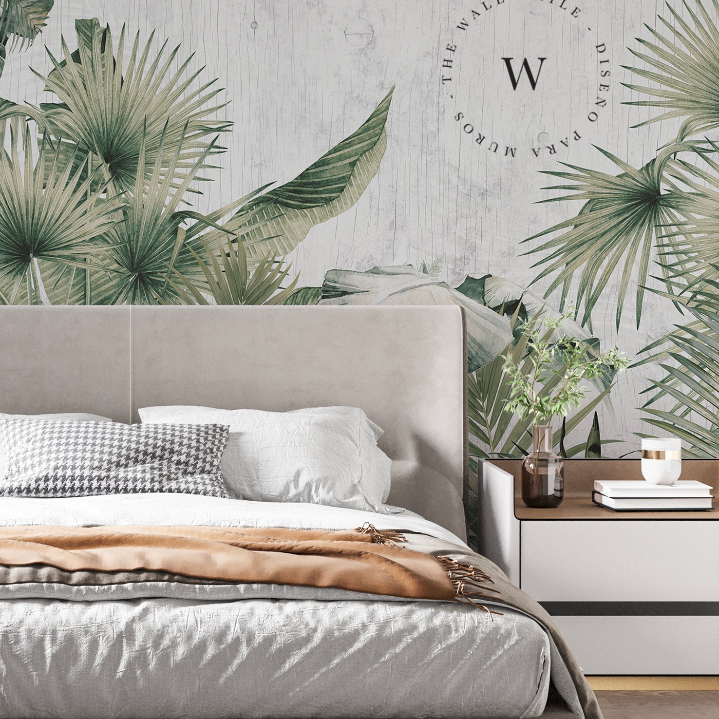 Papel Mural y Vinilico Autoadhesivo para muros de la marca The Wall, diseño de tendencia Tropic Papiro
