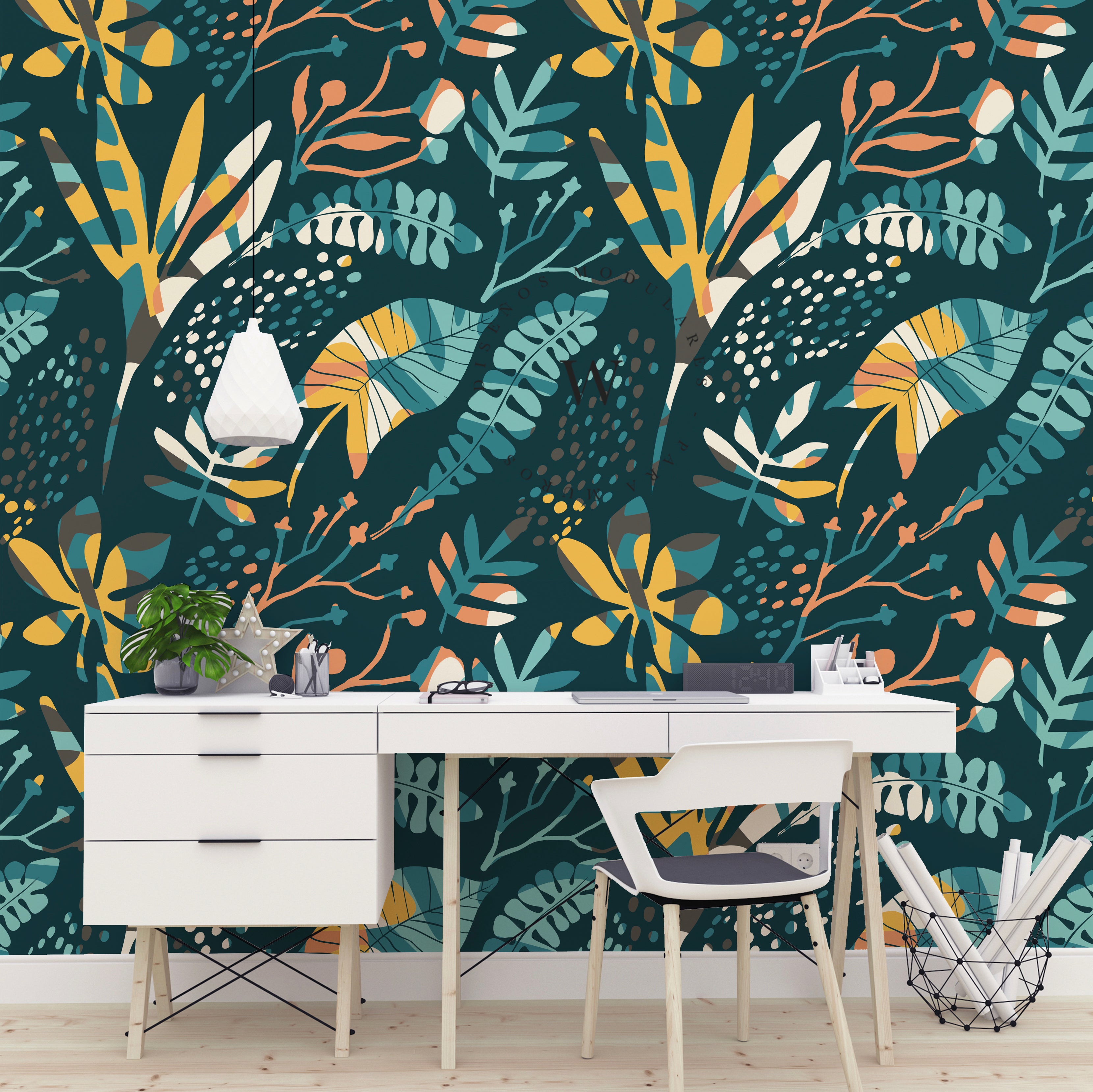 Papel Mural The Wall Tropical Leaves The Wall ofrece decoración para muros con los siguientes productos: papeles murales y papeles vinílicos autoadhesivos frases plateadas, sticker de muros con diseños de tendencia disponibles en dos sustratos y en dos formatos.