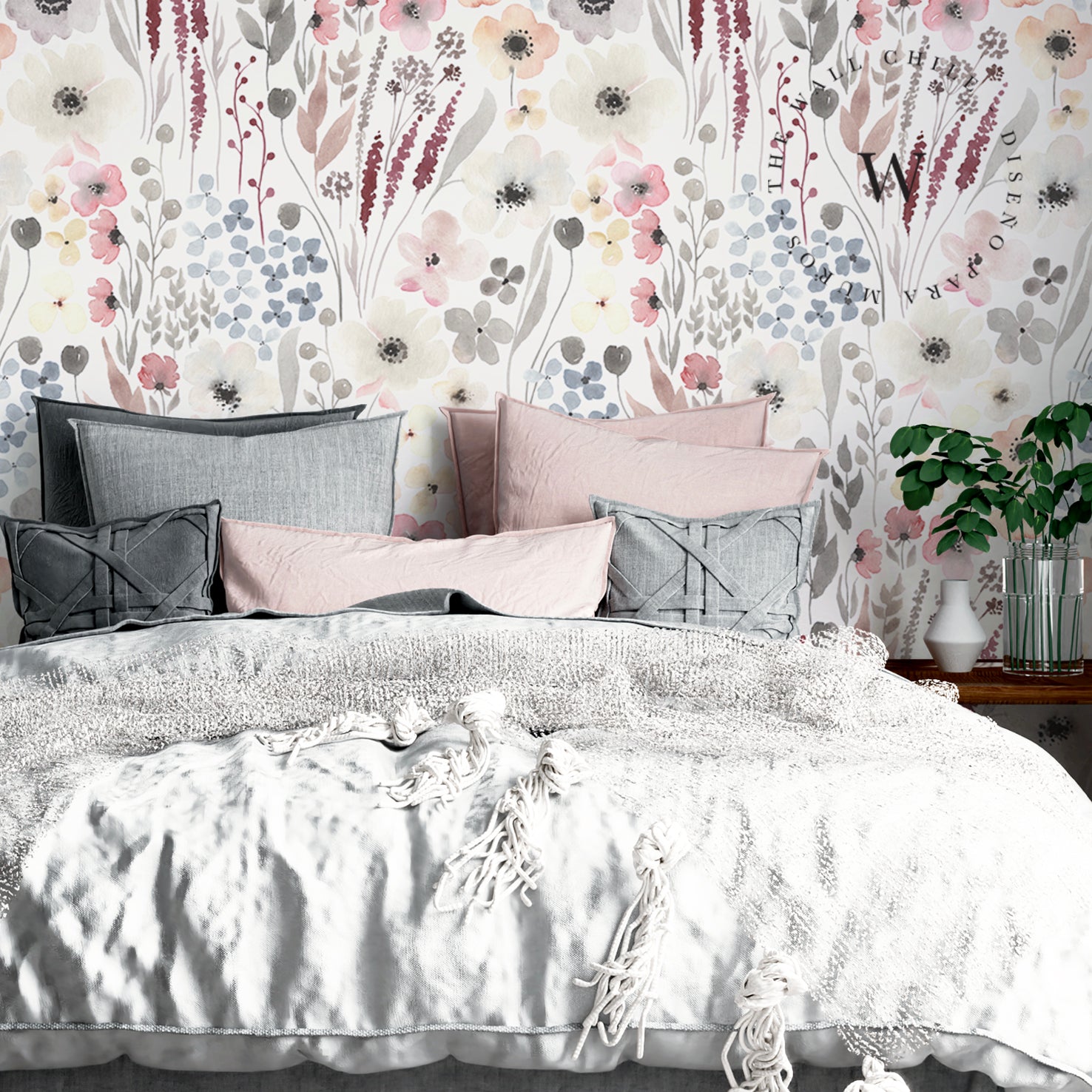 Papel Mural, Papel Pintado, Wallpaper, Mural, Empavonados, Vinilico Autoadhesivo para muros de la marca The Wall, diseño de tendencia Watercolor Garden