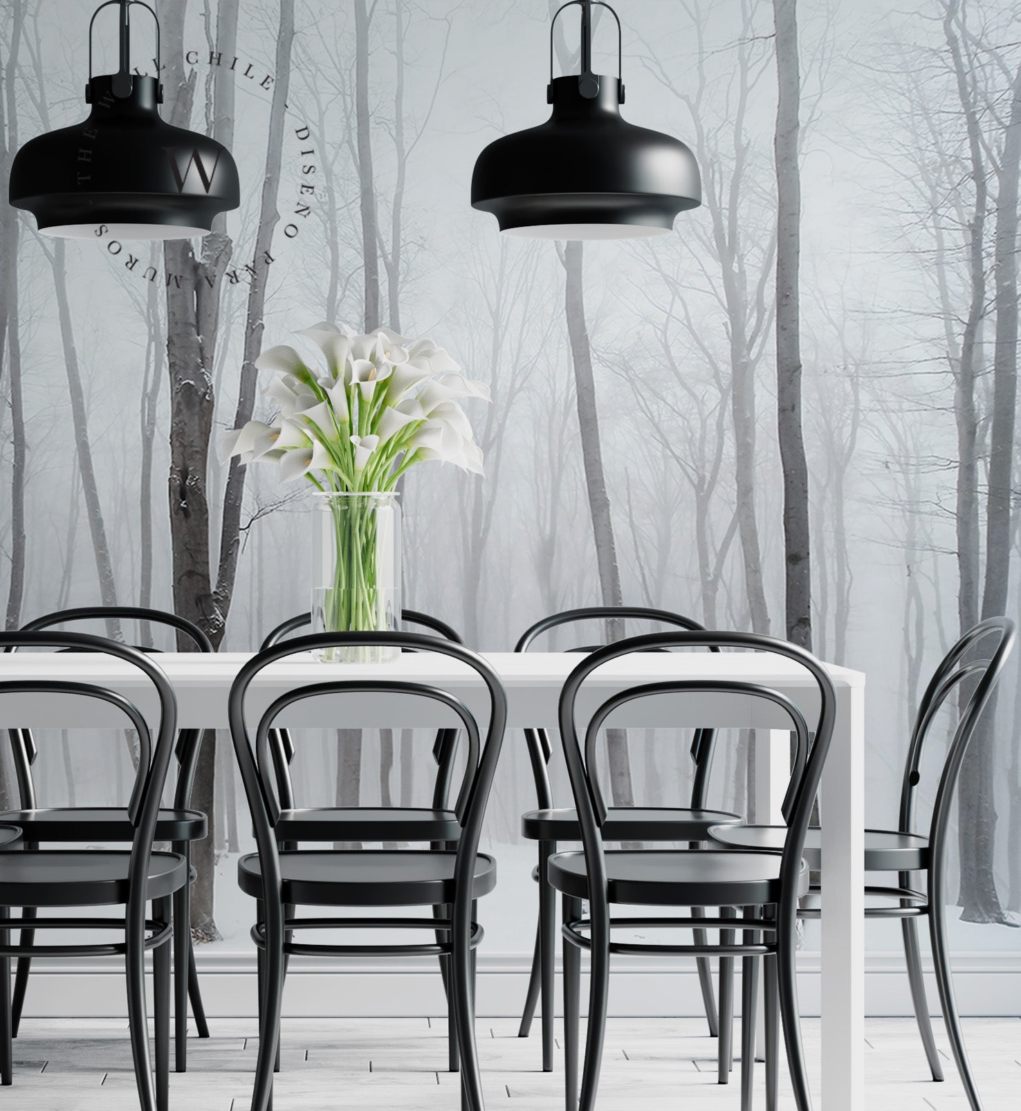 Papel Mural, Papel Pintado, Wallpaper, Mural, Empavonados, Vinilico Autoadhesivo para muros de la marca The Wall, diseño de tendencia White Forest